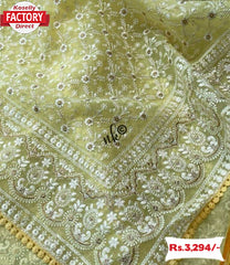 Yellow Organza Chikankari Work Saree