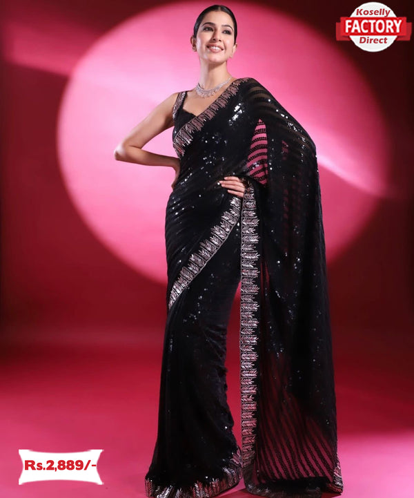 Black Silver Sequins Partywear Saree