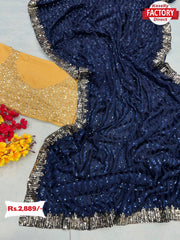 Deep Blue Silver Sequins Partywear Saree