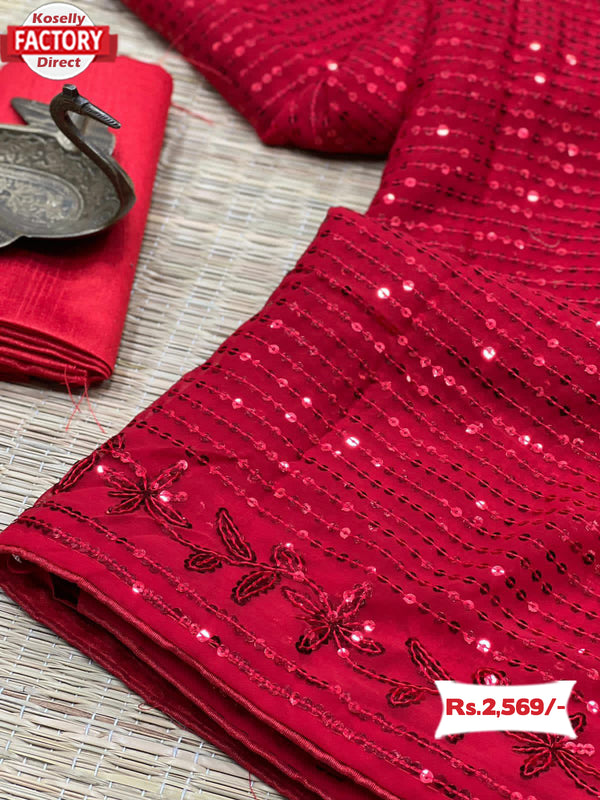 Red Sequins Work Partywear Saree