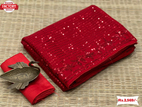 Red Sequins Work Partywear Saree