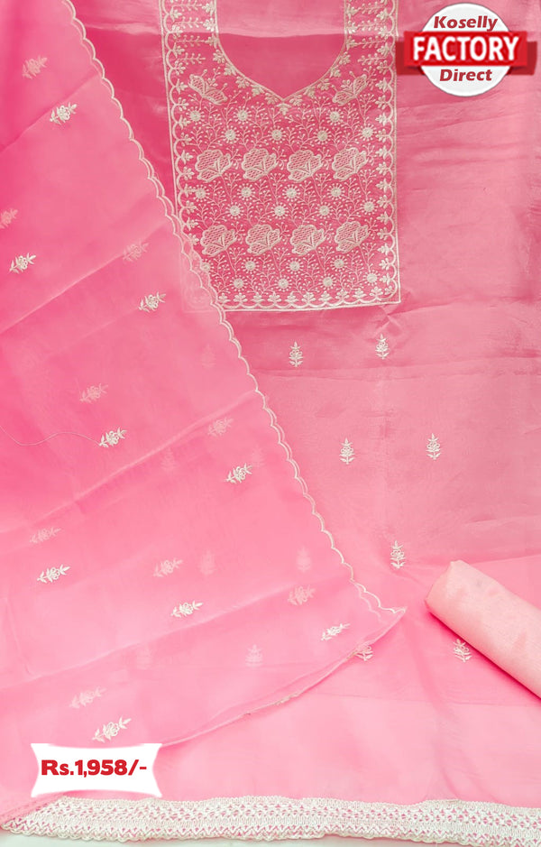 Pink Organza Embroidered Kurtha Suruwal Piece