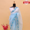 Light Blue Pure Organza Fancy Embroidered Saree