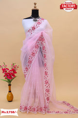 Light Pink Pure Organza Fancy Embroidered Saree