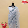 Ash Pure Organza Fancy Embroidered Saree