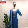 Royal Blue Silk Partywear Kurtha Pant Dupatta Set