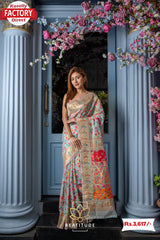 Off-white Kashmiri Pure Zari Weaving Silk Saree