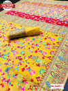 Yellow Kashmiri Pure Zari Weaving Silk Saree