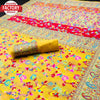 Yellow Kashmiri Pure Zari Weaving Silk Saree