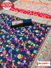 Navy Blue Kashmiri Pure Zari Weaving Silk Saree