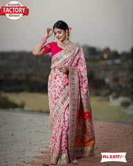 Pink Kashmiri Pure Zari Weaving Silk Saree