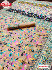 Peach Kashmiri Pure Zari Weaving Silk Saree