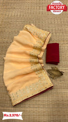 Creamish Yellow Zomato Chiffon Embroidered Saree