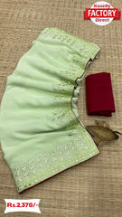 Light Green Yellow Zomato Chiffon Embroidered Saree