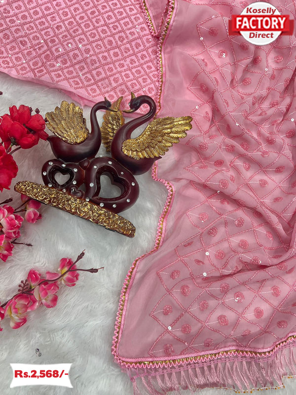 Pink Georgette Partywear Sequins Saree