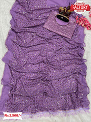 Lavender Georgette Partywear Sequins Saree