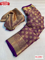 Purple Pure Viscose Georgette Banarasi Rich Zari Saree