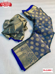 Navy Blue Pure Viscose Georgette Banarasi Rich Zari Saree