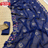 Royal Blue Zomato Chiffon Saree With Embroidery