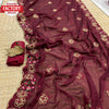 Maroon Zomato Chiffon Saree With Embroidery