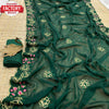 Green Zomato Chiffon Saree With Embroidery