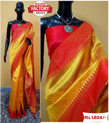 Raw Silk Saree with Khadi Temple Weaving Border