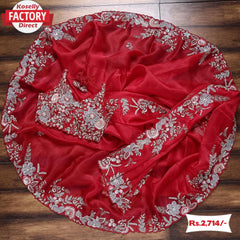Designer Red Silk Saree With Embroidery