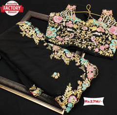 Designer Black Silk Saree With Embroidery