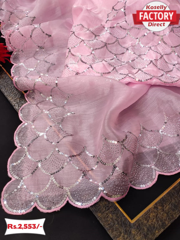 Pink Pure Organza Saree with Embroidery
