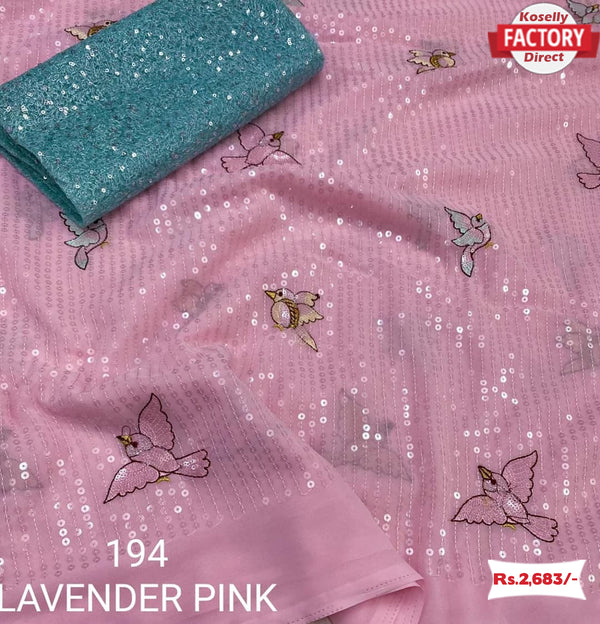 Designer Lavender Pink Saree With Sequins Work