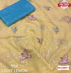 Designer Light Lemon Saree With Sequins Work