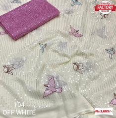 Designer Off White Saree With Sequins Work