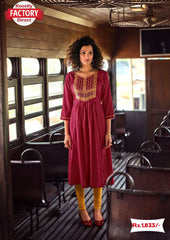 Red Embroidered Frock Design Kurthi Top