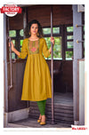 Mustard Yellow Embroidered Frock Design Kurthi Top