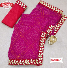 Magenta Georgette Bandhni Saree