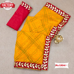 Yellow Georgette Bandhni Saree