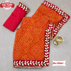 Orange Georgette Bandhni Saree