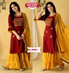 Maroon and Yellow Kurtha Sharara Set