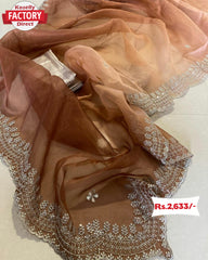 Chocolate Designer Organza Silk Saree With Embroidery
