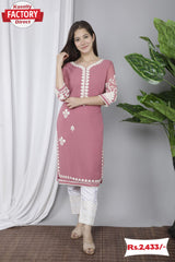 Pink Embroidered Kurtha Pant Set
