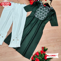 Green Embroidered Kurtha Pant Set