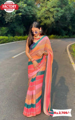 Multicolor Stripe Desginer Saree with Sequins Work