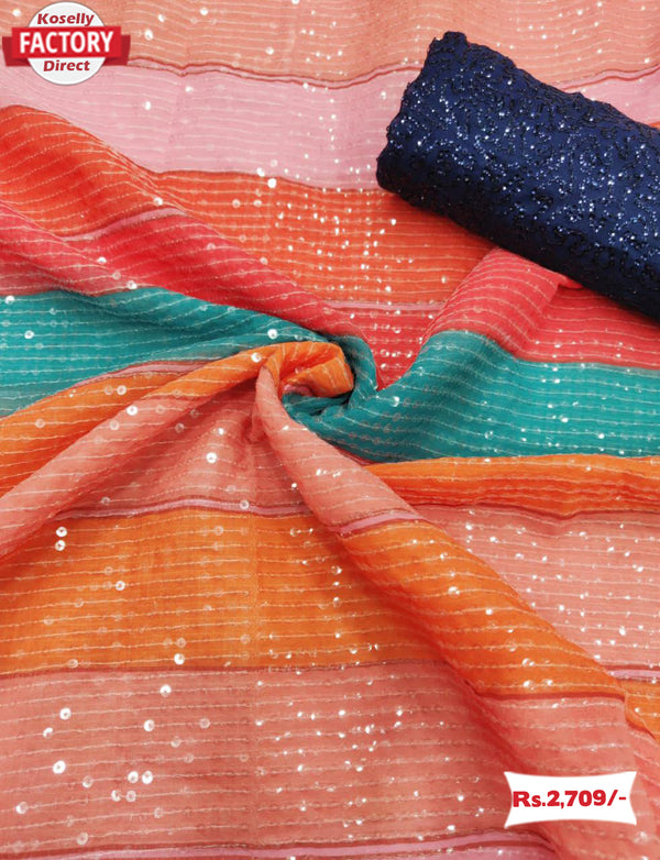 Multicolor Stripe Desginer Saree with Sequins Work