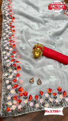 Designer Ash Embroidered Organza Saree