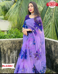 Purple Designer Organza Silk Saree With Embroidery