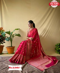 Red Banarasi Zari Linen Sarees