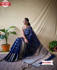 Navy Blue Banarasi Zari Linen Sarees
