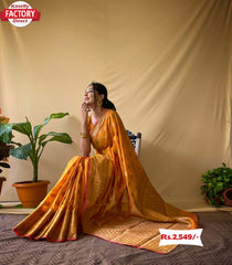 Yellow Banarasi Zari Linen Sarees
