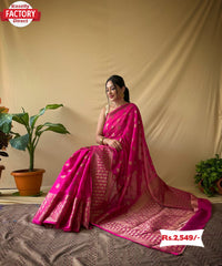 Pink Banarasi Zari Linen Sarees