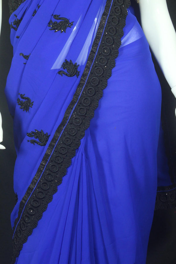 Royal Blue Georgette Saree with Fancy Thread Work